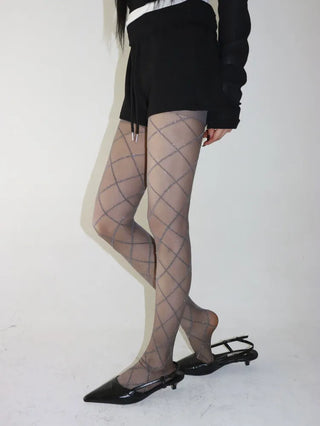 Glitter Diamond See-through Color Pattern Pantyhose