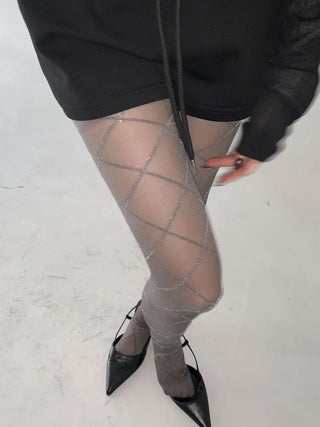 Glitter Diamond See-through Color Pattern Pantyhose