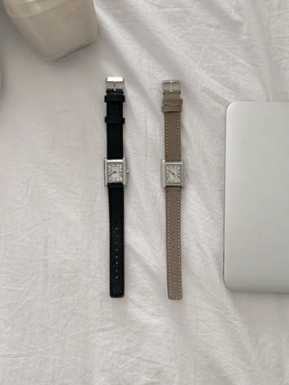Linear Modern Classic Square Leather Wristwatch