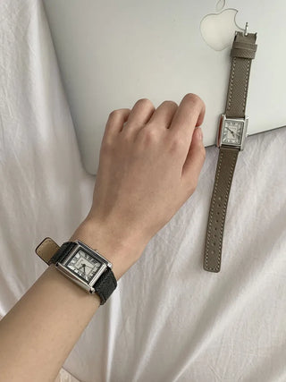 Linear Modern Classic Square Leather Wristwatch