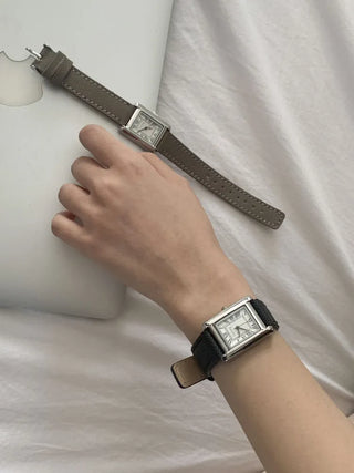 Linear Modern Classic Square Leather Wristwatch