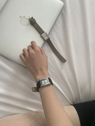 Linear Modern Classic Square Leather Wristwatch