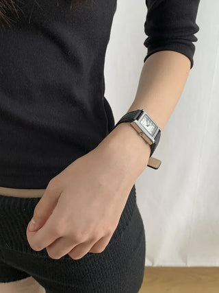 Linear Modern Classic Square Leather Wristwatch