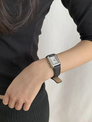 Linear Modern Classic Square Leather Wristwatch