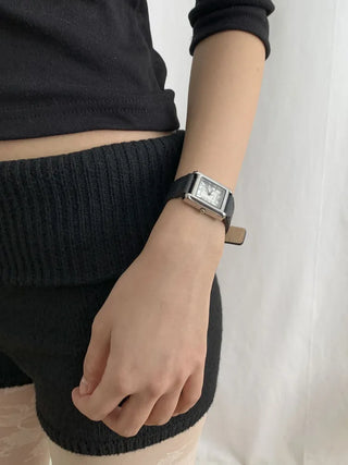 Linear Modern Classic Square Leather Wristwatch