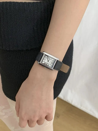 Linear Modern Classic Square Leather Wristwatch