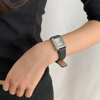 Linear Modern Classic Square Leather Wristwatch