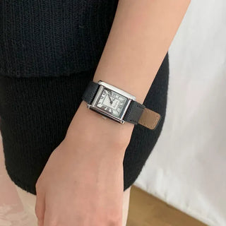 Linear Modern Classic Square Leather Wristwatch