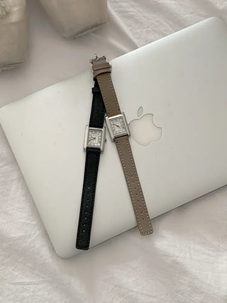 Linear Modern Classic Square Leather Wristwatch