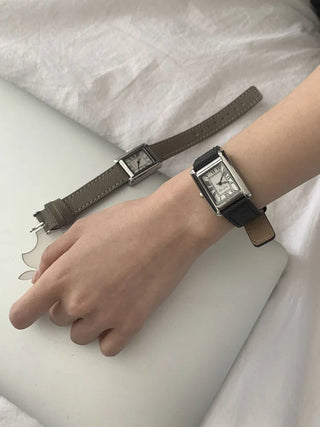 Linear Modern Classic Square Leather Wristwatch
