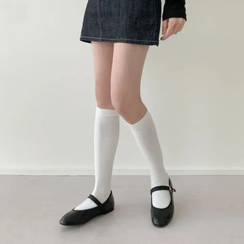 Leg-slimming Length Basic Plain Stretchy Knee Socks Half Stockings