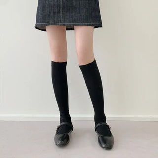Leg-slimming Length Basic Plain Stretchy Knee Socks Half Stockings