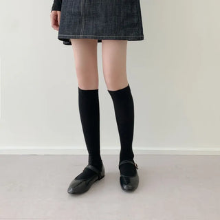 Leg-slimming Length Basic Plain Stretchy Knee Socks Half Stockings