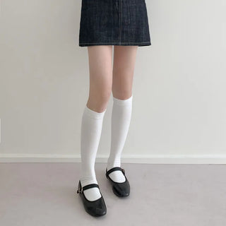 Leg-slimming Length Basic Plain Stretchy Knee Socks Half Stockings