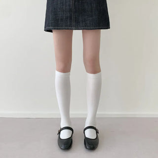 Leg-slimming Length Basic Plain Stretchy Knee Socks Half Stockings