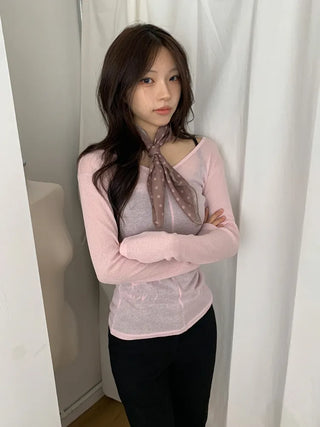 Pleated Color Block Dot Two-Tone Square Scarf