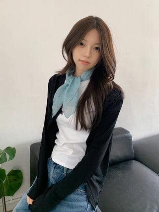 Pleated Color Block Dot Two-Tone Square Scarf
