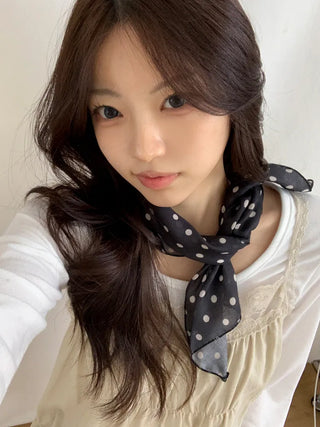 Pleated Color Block Dot Two-Tone Square Scarf