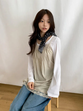 Pleated Color Block Dot Two-Tone Square Scarf