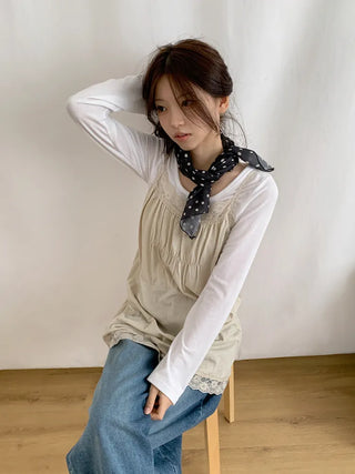 Pleated Color Block Dot Two-Tone Square Scarf
