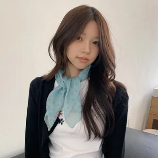 Pleated Color Block Dot Two-Tone Square Scarf
