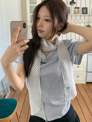 Rose Dot See-through Diagonal Pattern Long Scarf
