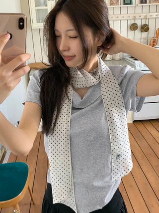 Rose Dot See-through Diagonal Pattern Long Scarf