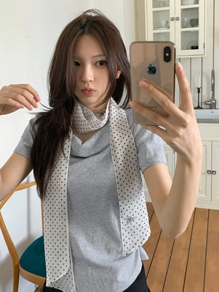Rose Dot See-through Diagonal Pattern Long Scarf