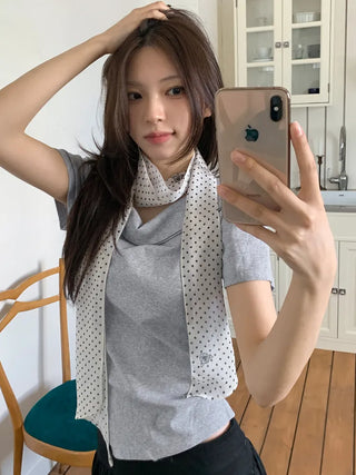 Rose Dot See-through Diagonal Pattern Long Scarf