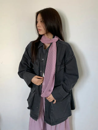 Rose Dot See-through Diagonal Pattern Long Scarf
