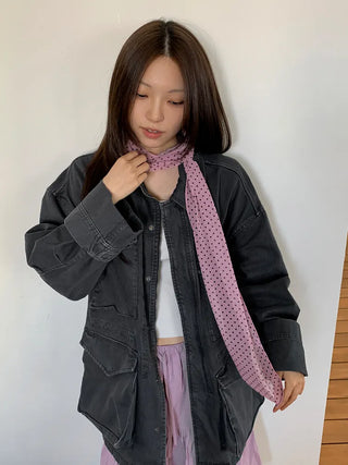 Rose Dot See-through Diagonal Pattern Long Scarf