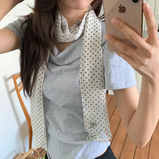 Rose Dot See-through Diagonal Pattern Long Scarf
