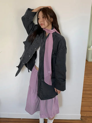 Rose Dot See-through Diagonal Pattern Long Scarf