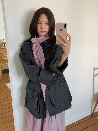 Rose Dot See-through Diagonal Pattern Long Scarf