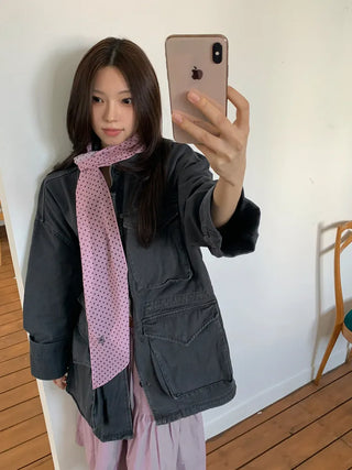 Rose Dot See-through Diagonal Pattern Long Scarf
