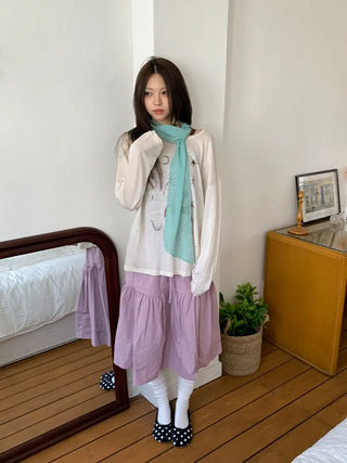Rose Dot See-through Diagonal Pattern Long Scarf