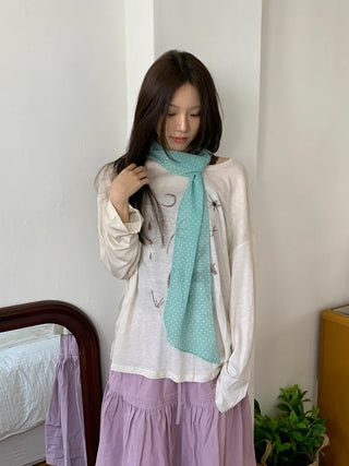 Rose Dot See-through Diagonal Pattern Long Scarf