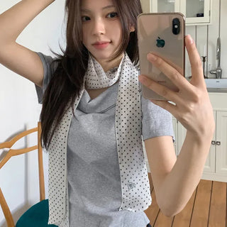 Rose Dot See-through Diagonal Pattern Long Scarf