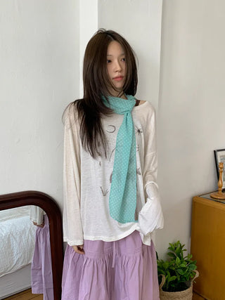 Rose Dot See-through Diagonal Pattern Long Scarf