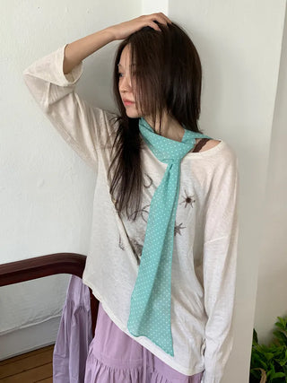 Rose Dot See-through Diagonal Pattern Long Scarf