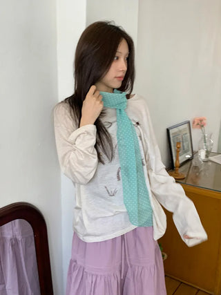 Rose Dot See-through Diagonal Pattern Long Scarf
