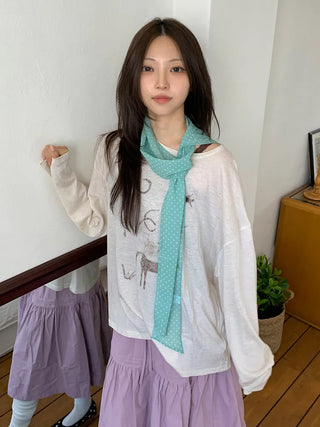 Rose Dot See-through Diagonal Pattern Long Scarf