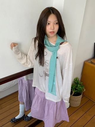 Rose Dot See-through Diagonal Pattern Long Scarf