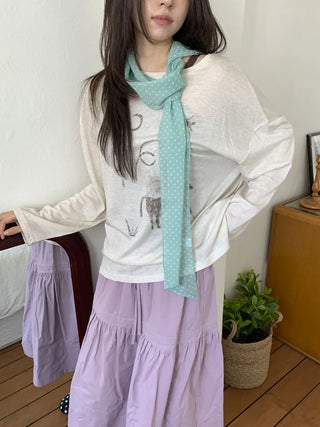 Rose Dot See-through Diagonal Pattern Long Scarf