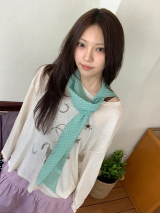 Rose Dot See-through Diagonal Pattern Long Scarf