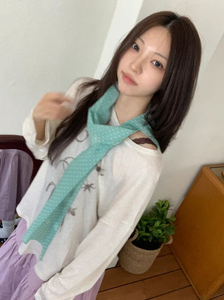 Rose Dot See-through Diagonal Pattern Long Scarf
