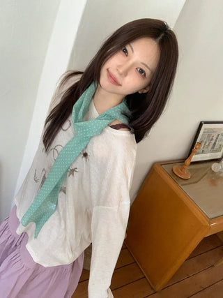 Rose Dot See-through Diagonal Pattern Long Scarf