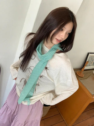 Rose Dot See-through Diagonal Pattern Long Scarf