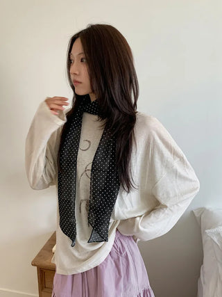 Rose Dot See-through Diagonal Pattern Long Scarf