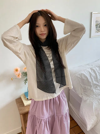 Rose Dot See-through Diagonal Pattern Long Scarf